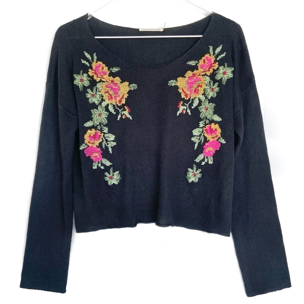 MUSTARD SEED URBAN OUTFITTERS Cross Stitch Embroidery Needlepoint Knit Sweater